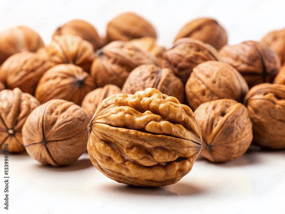 Chandler Walnuts: Single Nut Among Whole, Studio Shot Chandler Walnuts: Single Nut Among Whole, Studio Shot
