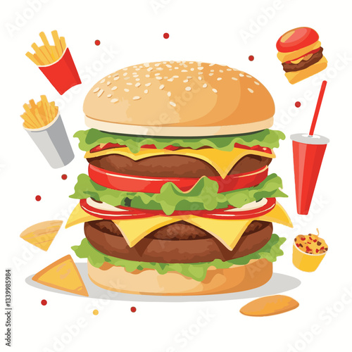 fastfood, fast, snack, meal, food, lunch, burger, dinner, background, delicious, meat, american, menu, unhealthy, restaurant, isolated, cheeseburger, junk, set, hamburger, fat, sandwich, tasty, eat, c