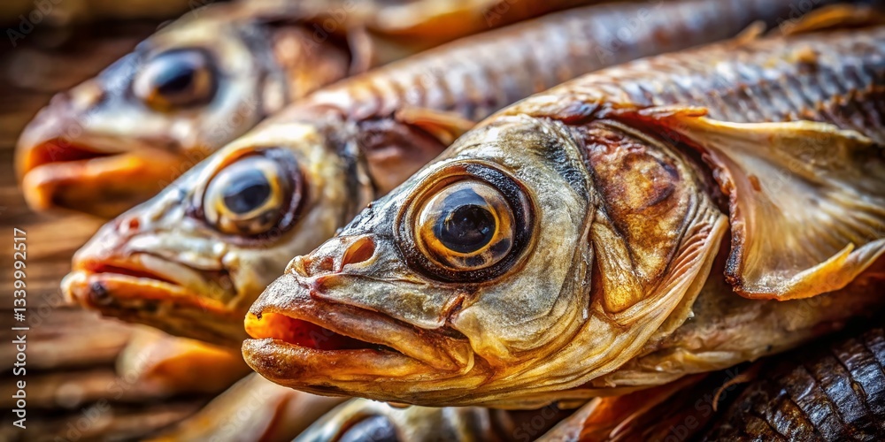 Close-Up of Dried Fish, Textured Food Detail, Authentic Asian Cuisine Ingredient Close-Up of Dried Fish, Textured Food Detail, Authentic Asian Cuisine Ingredient