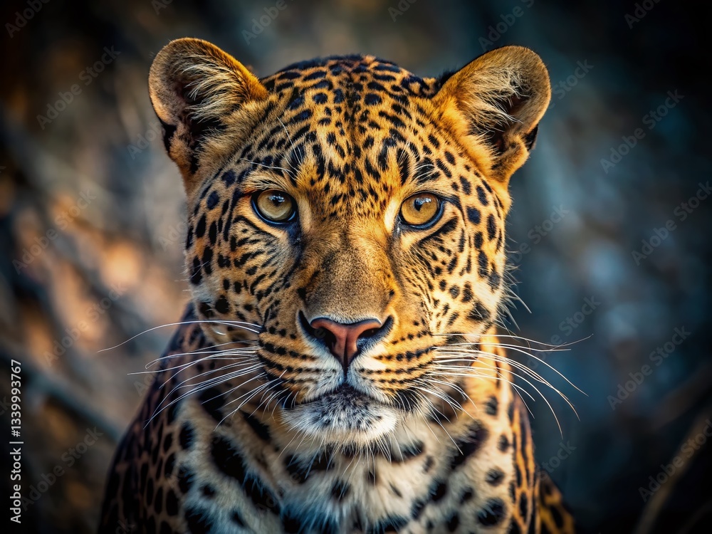 Obraz premium Close-up Portrait of a Majestic Leopard: Wildcat Face, Intense Gaze, Big Cat Eyes