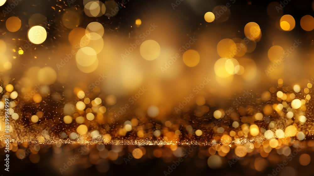 Golden festive backdrop with glittering lights.  A  celebratory, sparkling, and luxurious background with bokeh and golden light effects
