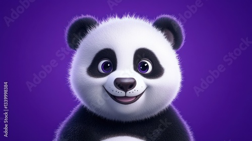 Adorable 3D Render of a Smiling Panda Bear Against a Purple Background
