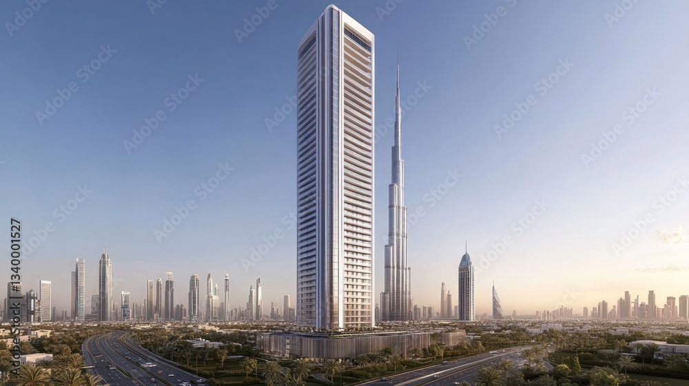 Naklejka premium Dubai Skyline: Modern Architecture and Urban Development