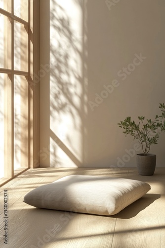 Minimalist Room with Floor Cushion and Sunlight