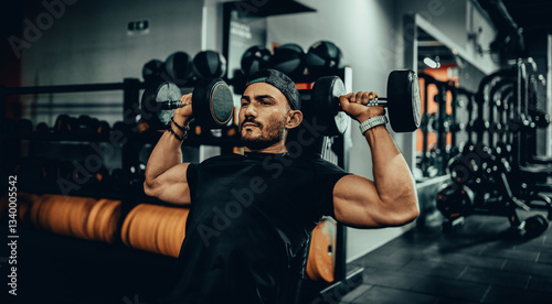 Obraz na płótnie Hombre de 30 años haciendo ejercicio en un gimnasio de Bogotá, Colombia w salonie