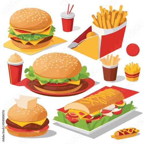 fastfood, fast, snack, meal, food, lunch, burger, dinner, background, delicious, meat, american, menu, unhealthy, restaurant, isolated, cheeseburger, junk, set, hamburger, fat, sandwich, tasty, eat, c