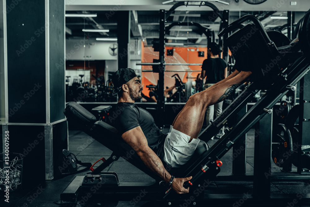 Hombre de 30 años haciendo ejercicio en un gimnasio de Bogotá, Colombia