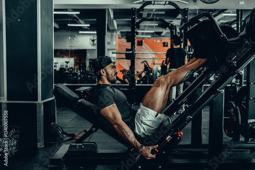 Obraz na płótnie Hombre de 30 años haciendo ejercicio en un gimnasio de Bogotá, Colombia w salonie