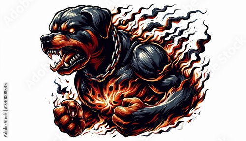 Fierce Rottweiler with Flames Graphic Illustration for Intense Designs photo