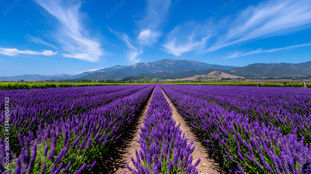 Golden Sunset over a Lavender Field in Wine Country