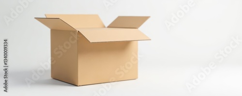 Closed cardboard box on white, clean background, square, container, side