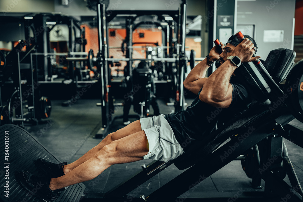 Hombre de 30 años haciendo ejercicio en un gimnasio de Bogotá, Colombia
