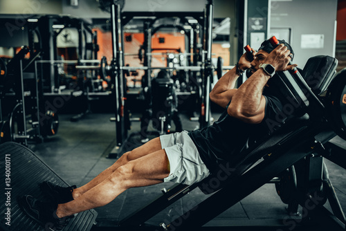 Obraz na płótnie Hombre de 30 años haciendo ejercicio en un gimnasio de Bogotá, Colombia w salonie