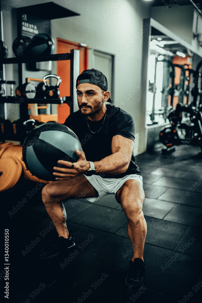 Hombre de 30 años haciendo ejercicio en un gimnasio de Bogotá, Colombia