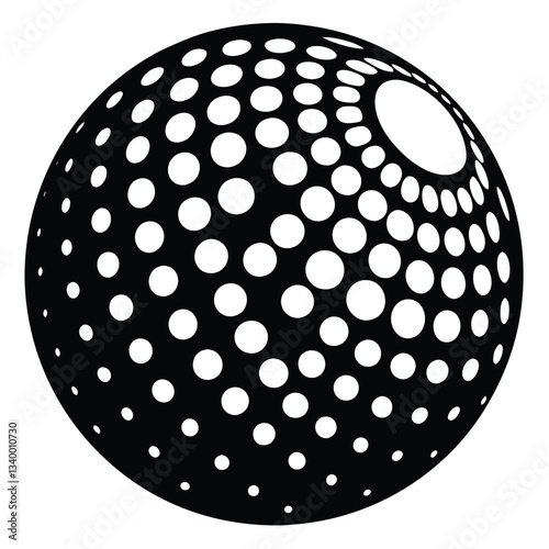 White 3D vector halftone sphere.Dotted spherical background.Logo template with shadow.Circle dots isolated on the white background
