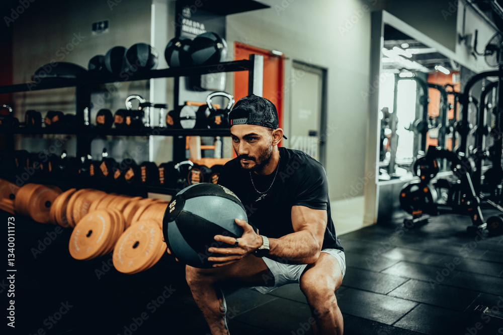 Hombre de 30 años haciendo ejercicio en un gimnasio de Bogotá, Colombia