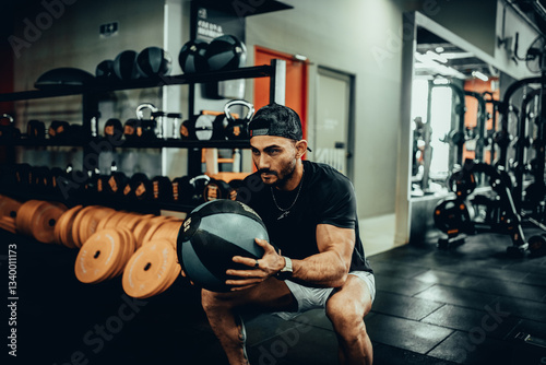 Obraz na płótnie Hombre de 30 años haciendo ejercicio en un gimnasio de Bogotá, Colombia w salonie
