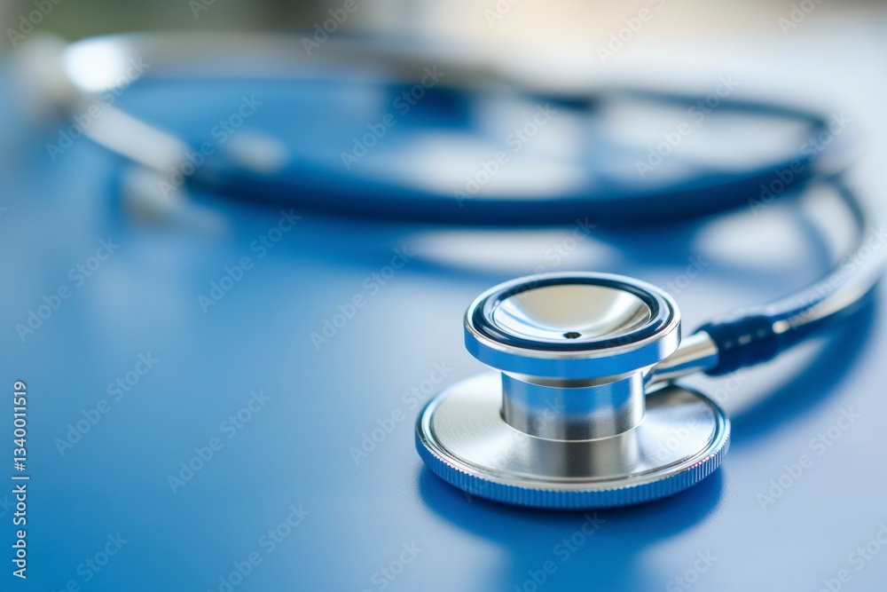 Stethoscope Head on Blue Surface for Medical Checkup and Diagnosis Stethoscope Head on Blue Surface for Medical Checkup and Diagnosis