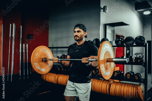 Hombre de 30 años haciendo ejercicio en un gimnasio de Bogotá, Colombia 