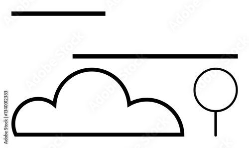 Simplistic design of a cloud, a tree, and horizontal lines. Ideal for nature, minimalism, weather, outdoor, simplicity environment creative design. Flat simple metaphor