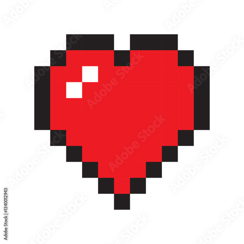 Red pixel heart. Retro love sign. Game style icon. Vector graphic shape.