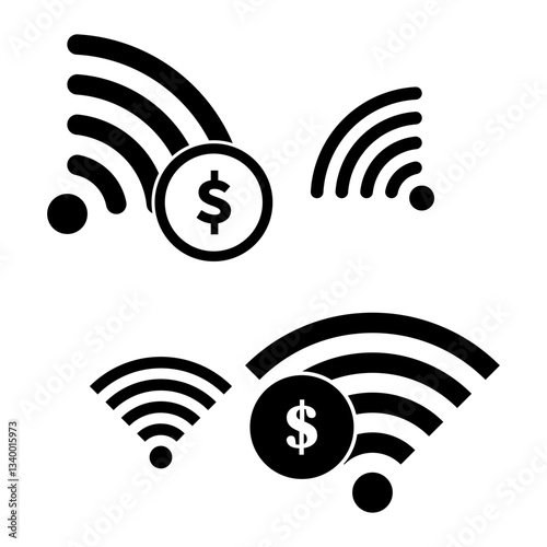 Wi Fi money icon. Wireless finance signal. Internet banking symbol. Digital payment.