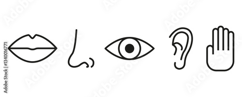 Human senses icons. Eye ear hand. Lips and nose. Sensory perception symbols.