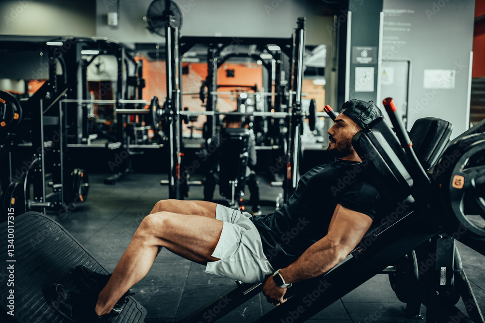 Hombre de 30 años haciendo ejercicio en un gimnasio de Bogotá, Colombia