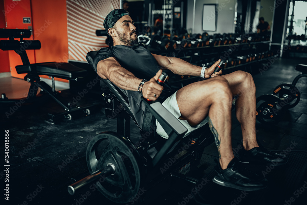 Hombre de 30 años haciendo ejercicio en un gimnasio de Bogotá, Colombia