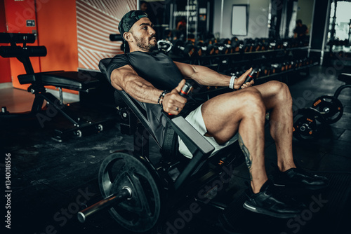 Obraz na płótnie Hombre de 30 años haciendo ejercicio en un gimnasio de Bogotá, Colombia w salonie