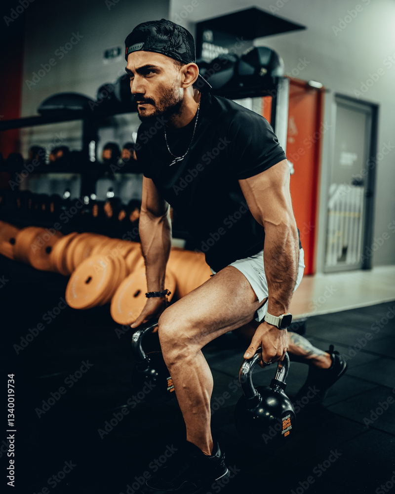 Hombre de 30 años haciendo ejercicio en un gimnasio de Bogotá, Colombia