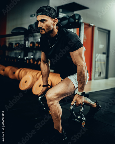 Obraz na płótnie Hombre de 30 años haciendo ejercicio en un gimnasio de Bogotá, Colombia w salonie