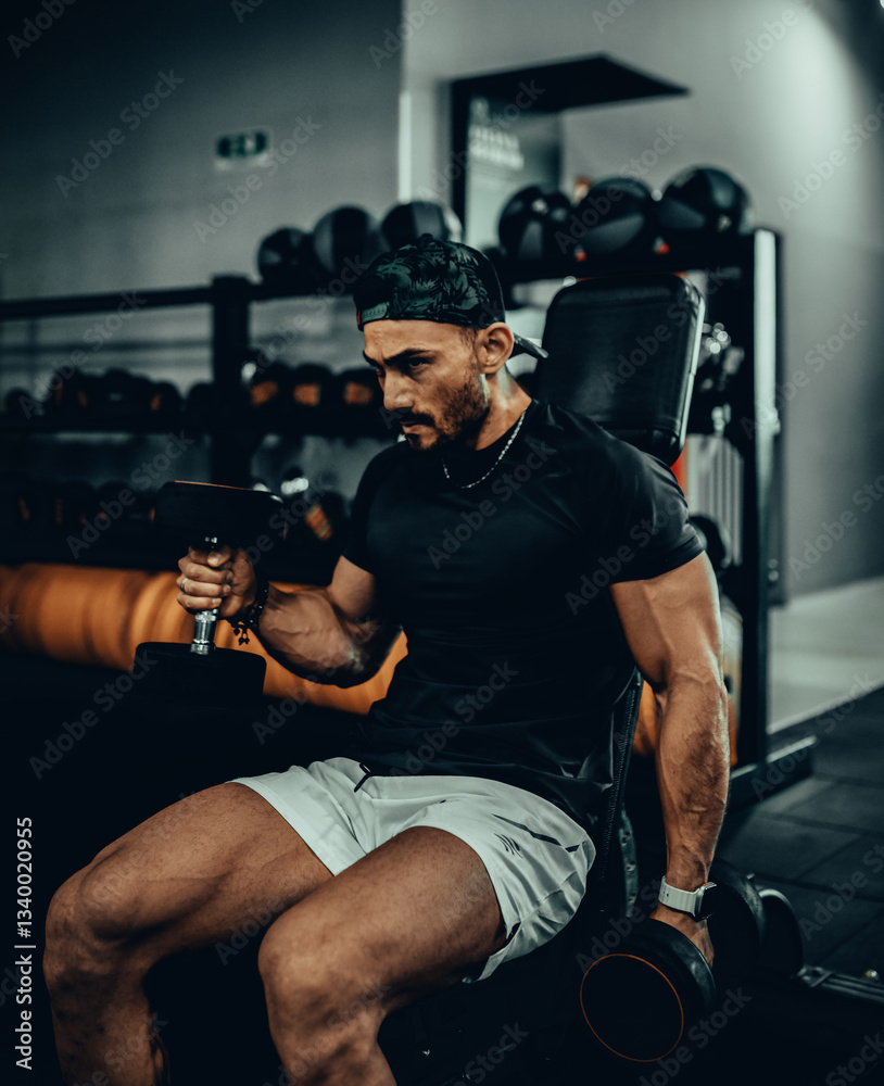 Hombre de 30 años haciendo ejercicio en un gimnasio de Bogotá, Colombia