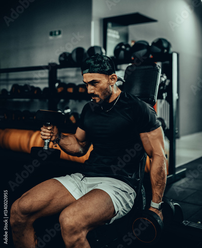 Obraz na płótnie Hombre de 30 años haciendo ejercicio en un gimnasio de Bogotá, Colombia w salonie