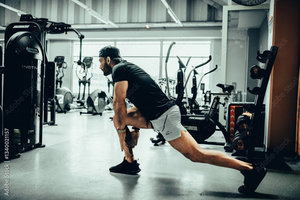 Hombre de 30 años haciendo ejercicio en un gimnasio de Bogotá, Colombia