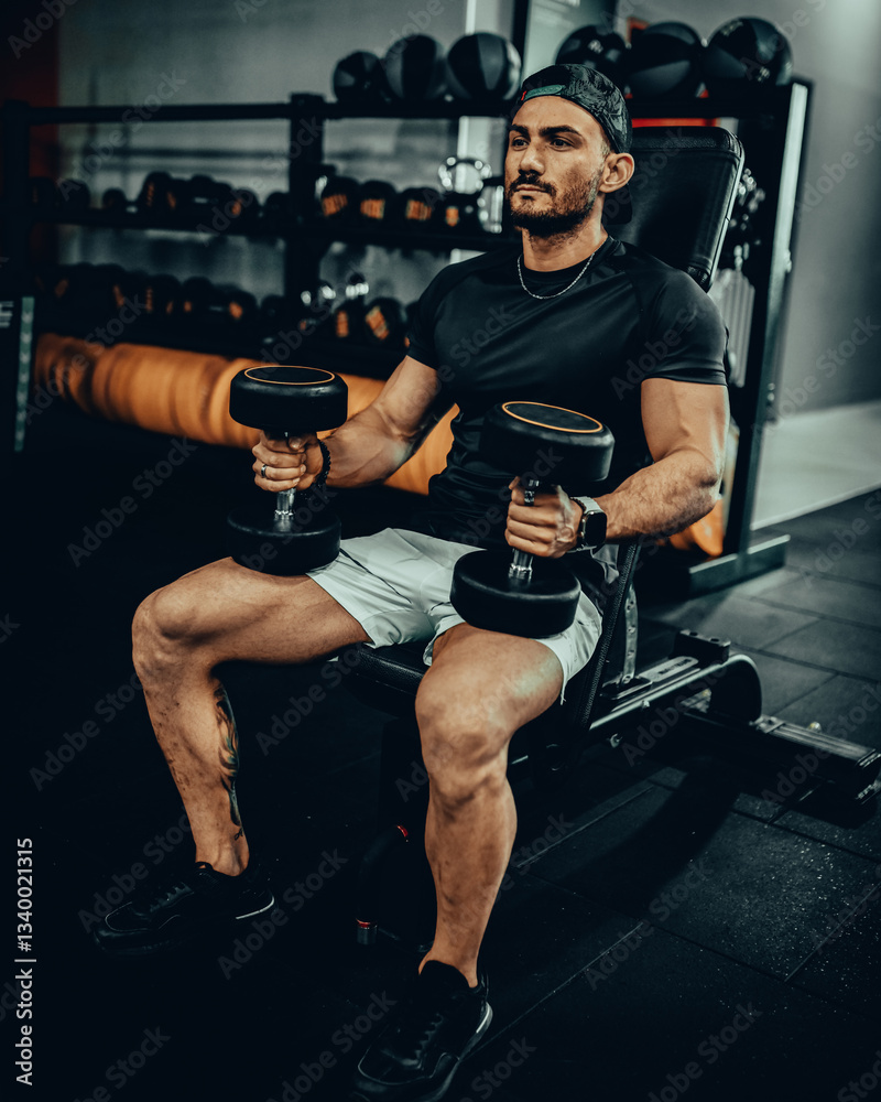 Hombre de 30 años haciendo ejercicio en un gimnasio de Bogotá, Colombia