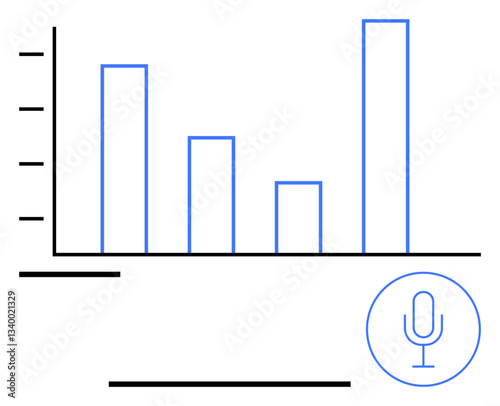 Bar chart displaying varying data values with a microphone icon suggesting audio analytics or voice data usage. Ideal for analytics, technology, communication, research, voice recognition