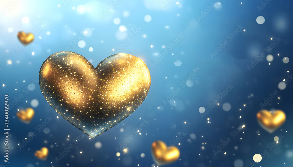 Sparkling Golden Heart Romantic Valentine's Day Design Background