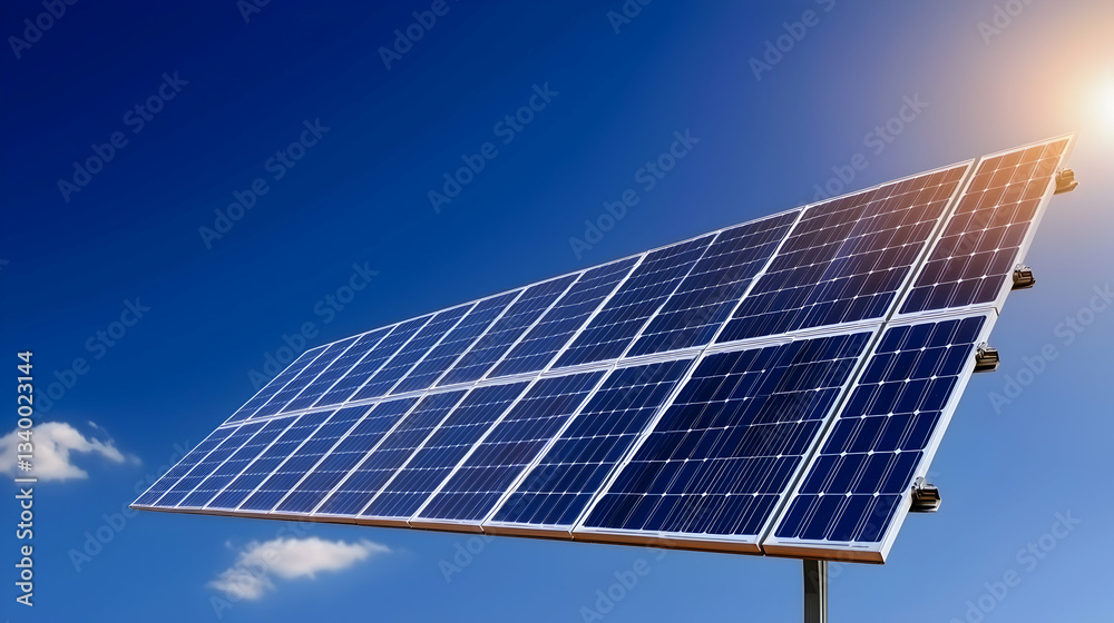 Obraz premium Modern Solar Panel Array Against a Blue Sky