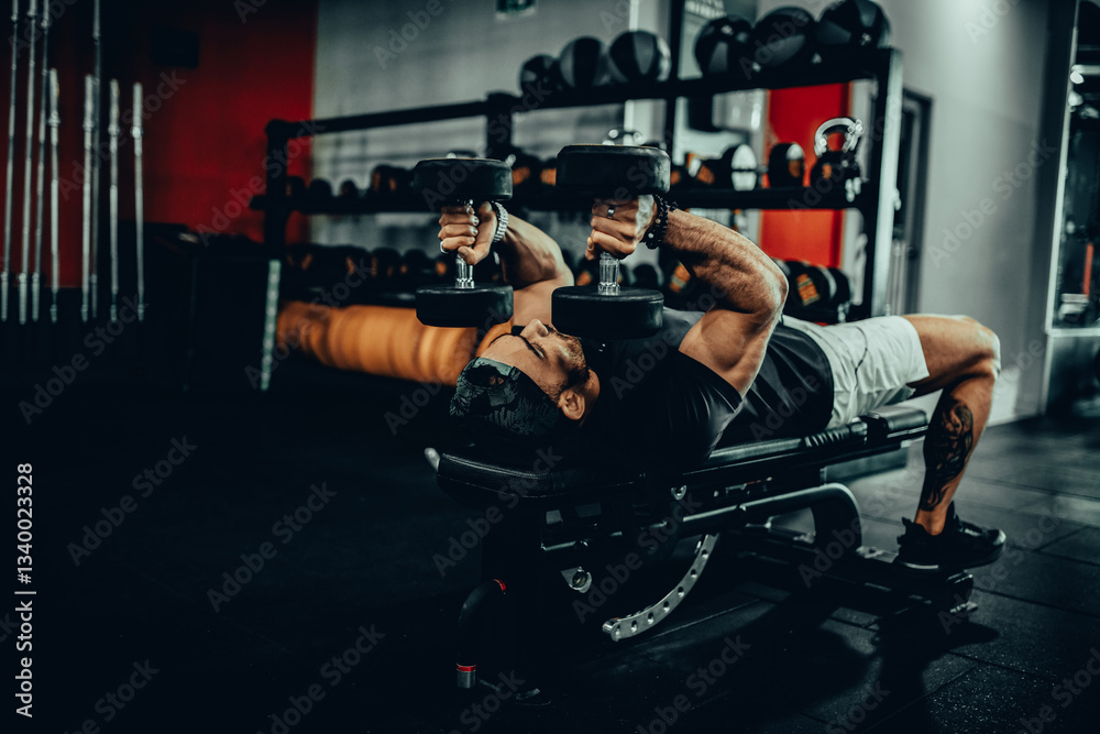 Hombre de 30 años haciendo ejercicio en un gimnasio de Bogotá, Colombia