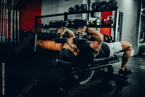 Obraz na płótnie Hombre de 30 años haciendo ejercicio en un gimnasio de Bogotá, Colombia w salonie