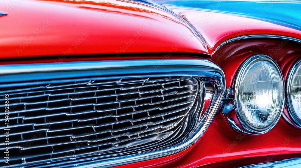 The shiny chrome grill and headlights of a classic car The shiny chrome grill and headlights of a classic car
