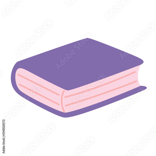 One closed purple book in cartoon style. Vector illustration isolated on light background