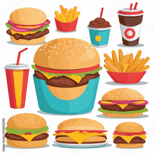 fastfood, fast, snack, meal, food, lunch, burger, dinner, background, delicious, meat, american, menu, unhealthy, restaurant, isolated, cheeseburger, junk, set, hamburger, fat, sandwich, tasty, eat, c
