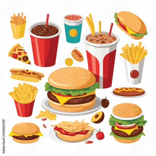 fastfood, fast, snack, meal, food, lunch, burger, dinner, background, delicious, meat, american, menu, unhealthy, restaurant, isolated, cheeseburger, junk, set, hamburger, fat, sandwich, tasty, eat, c