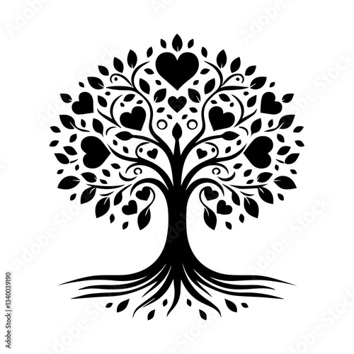 Family tree vector art black and white design