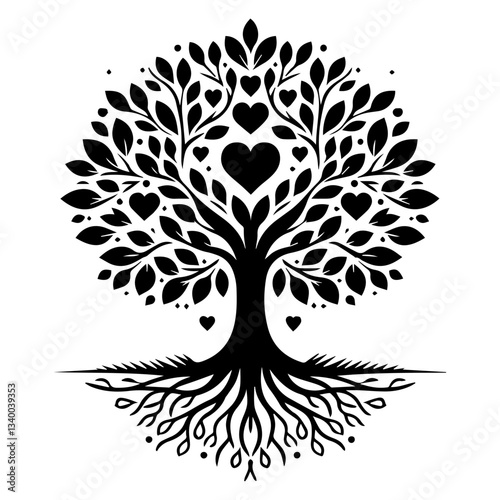 Family tree vector art black and white design