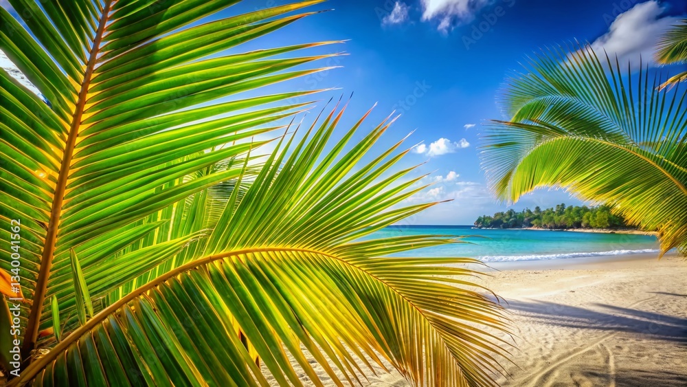 Dominican Republic Palm Trees Beach Macro Photography: Tropical Vacation Paradise