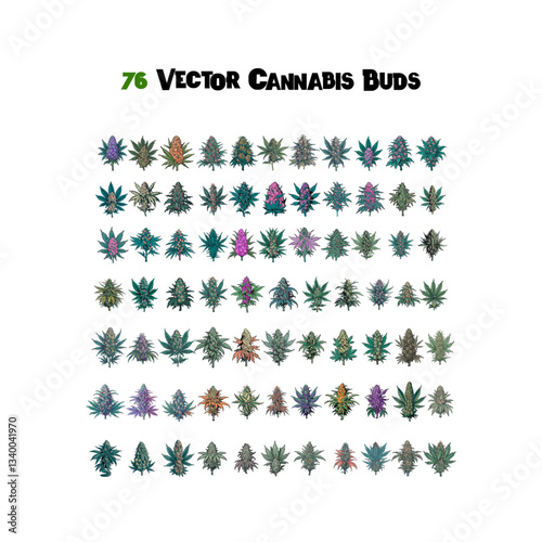 76 Cannabis Bud Icon Set Vector Illustrated - Complete Set Series 2