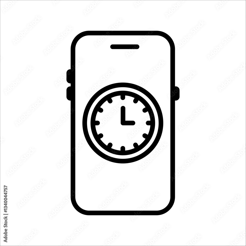 Alarm clock on smartphone screen Icon. Symbol isolated white background. vector illustration. color editable. Alarm clock on smartphone screen Icon. Symbol isolated white background. vector illustration. color editable.